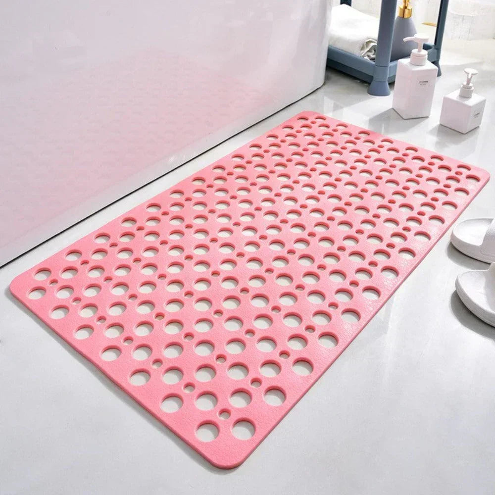 Shower Mat in PVC with TPE and Strong Suction Cups | Round Drain Holes Let Water Run Off Fast | Three Sizes, Six Colors
