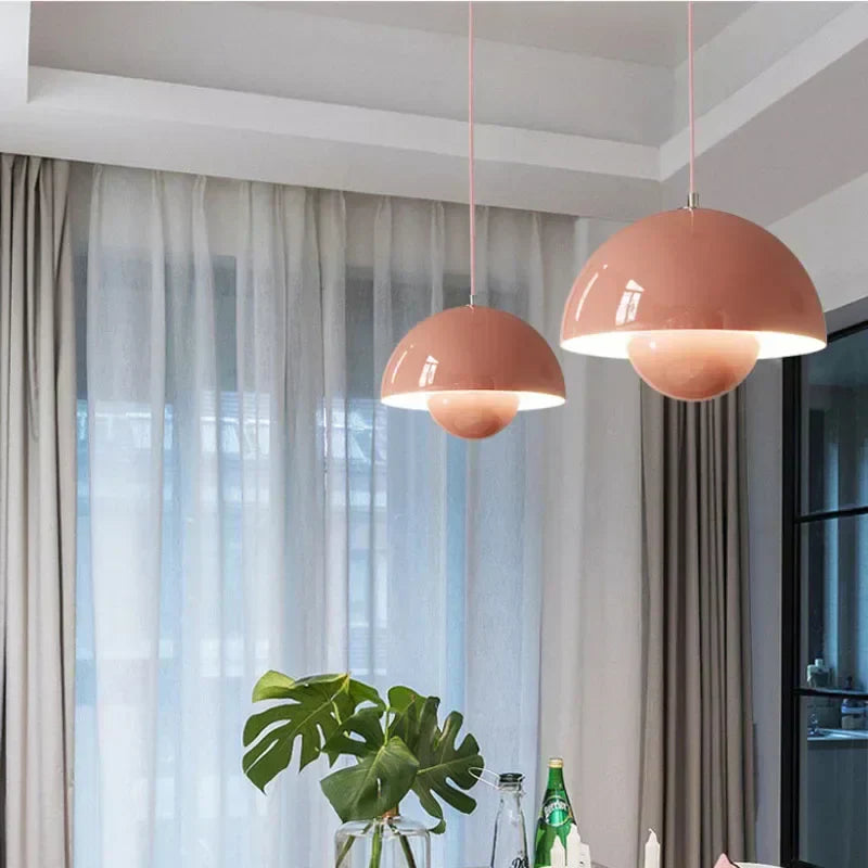 Danish Flower Pendant Light | Layered Metal Shade Design | Available in White, Green, or Pink