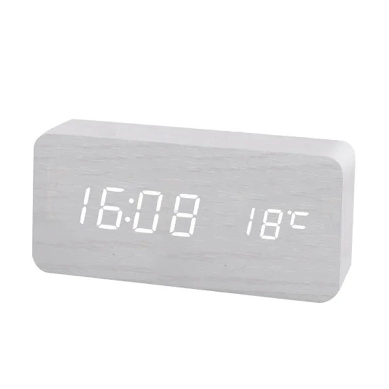 Wood Alarm Clock with LED Display and Room Temperature | Dimmable Digital Timepiece for Bedroom or Desk