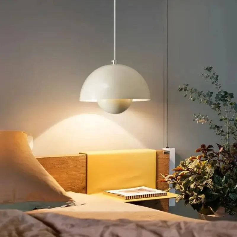 Danish Flower Pendant Light | Layered Metal Shade Design | Available in White, Green, or Pink