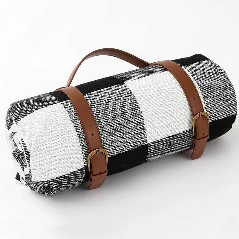 Waterproof Warm Blanket for Picnics and Park Days | Leather Carry Strap, Foam Padding and a PEVA Backing | Two Sizes