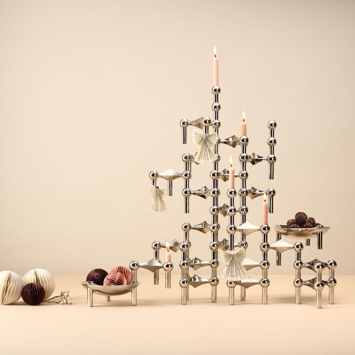 Stainless Steel Candle Holder in a Molecular Shape | Stacks Into a Centerpiece for Table Decor | One Piece or a Set of Three