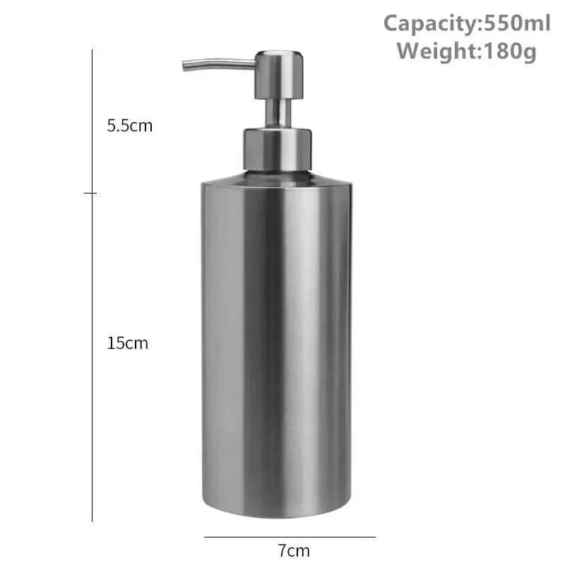Stainless Steel Soap Dispenser with Hand Pump | Refillable Bottle for the Bathroom Sink or Kitchen Counter | 250 to 550 ml