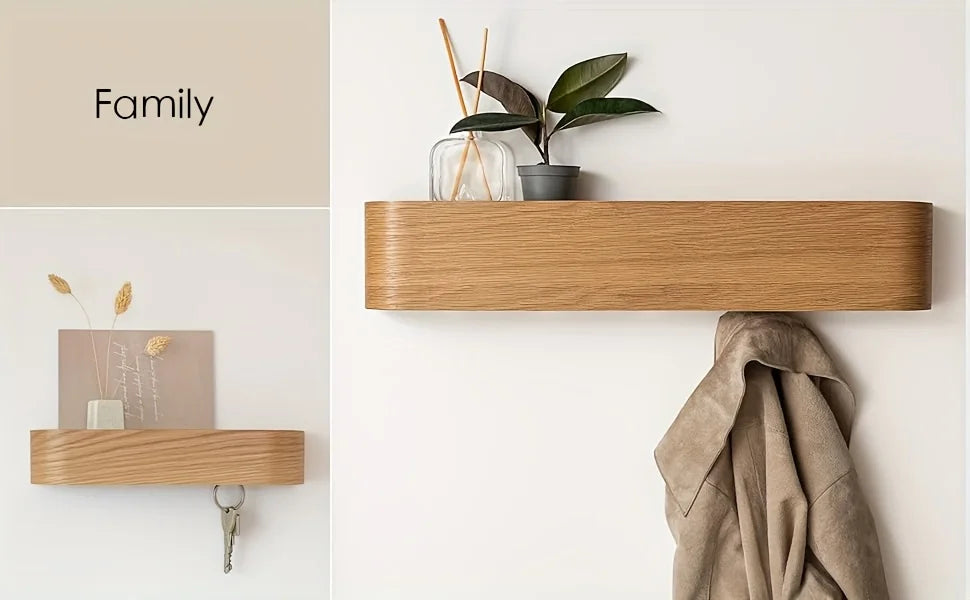 Coat Racks for Wall with a Hidden Hook Rail and Shelf | Wood Look Front on a Metal Frame | 52.7 cm Wide in Three Colors