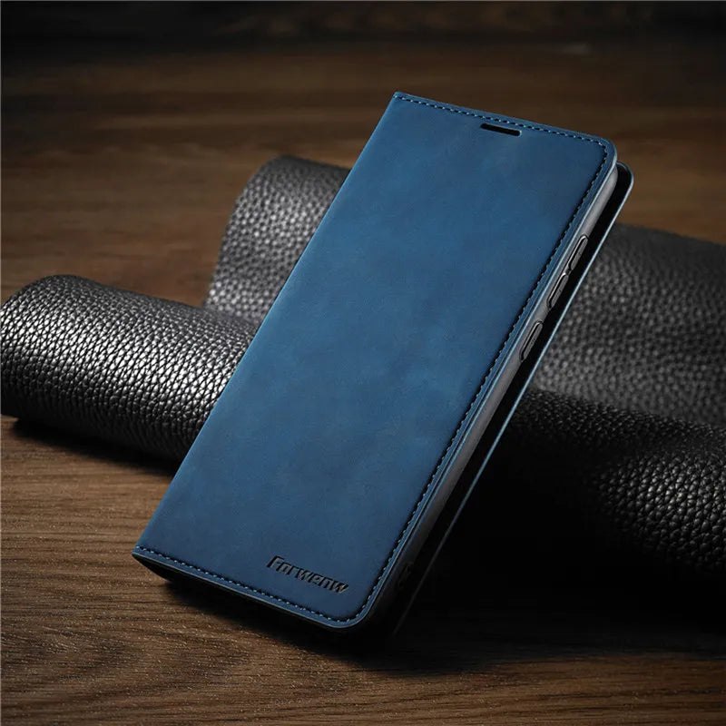 Faux Leather Wallet Phone Case for iPhone 15 14 13 and 12 | Magnetic Flip Cover with 3 Card Slots and Stand