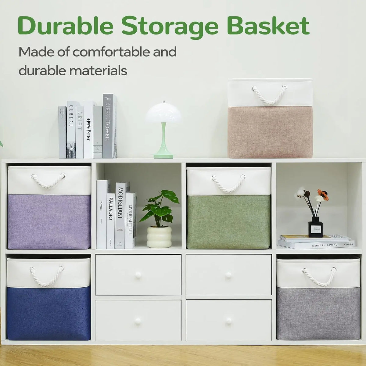 Set of 6 Foldable Fabric Storage Cubes with Rope Handles | Metal Frame Holds the Shape | 13 x 13 in Each