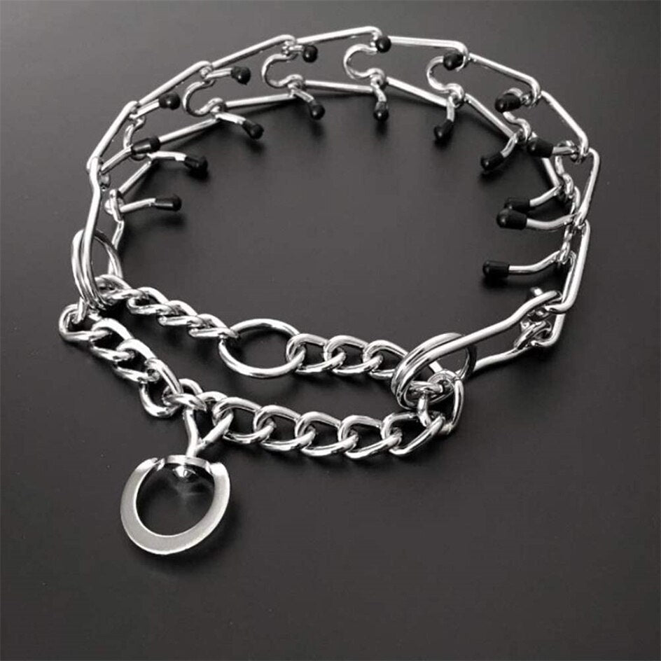 Adjustable Prong Dog Collar with Rubber Tipped Metal Links | Anti Pull Training Aid for Lead Walks | Four Sizes from S to XL