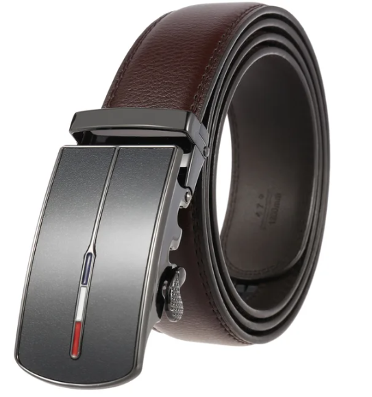 Mens Leather Belt with Automatic Ratchet Buckle | Cowhide Strap 35 mm Wide, No Punch Holes | Sizes 43 to 51 in