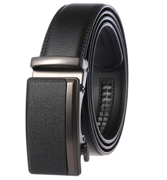 Mens Leather Belt with Automatic Ratchet Buckle | Cowhide Strap 35 mm Wide, No Punch Holes | Sizes 43 to 51 in