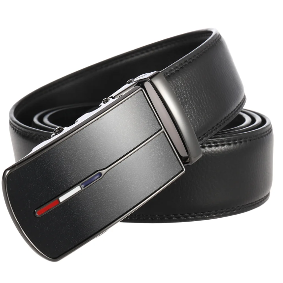 Mens Leather Belt with Automatic Ratchet Buckle | Cowhide Strap 35 mm Wide, No Punch Holes | Sizes 43 to 51 in