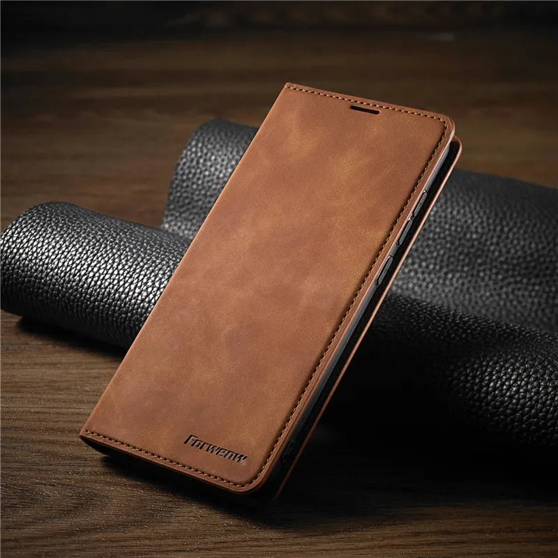 Faux Leather Wallet Phone Case for iPhone 15 14 13 and 12 | Magnetic Flip Cover with 3 Card Slots and Stand
