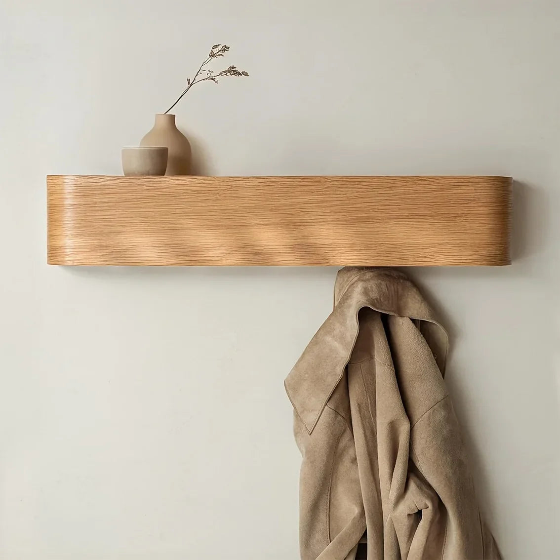 Coat Racks for Wall with a Hidden Hook Rail and Shelf | Wood Look Front on a Metal Frame | 52.7 cm Wide in Three Colors
