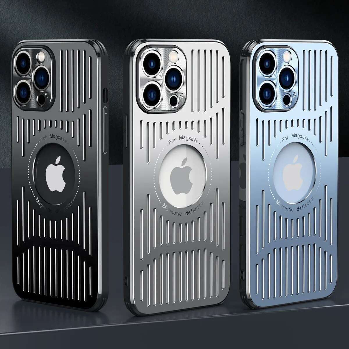 MagSafe Phone Case for iPhone 12 to 15 Pro Max with an Open Grid Back | Aluminum Alloy Plate, Frosted Non Slip Finish | Three Colors