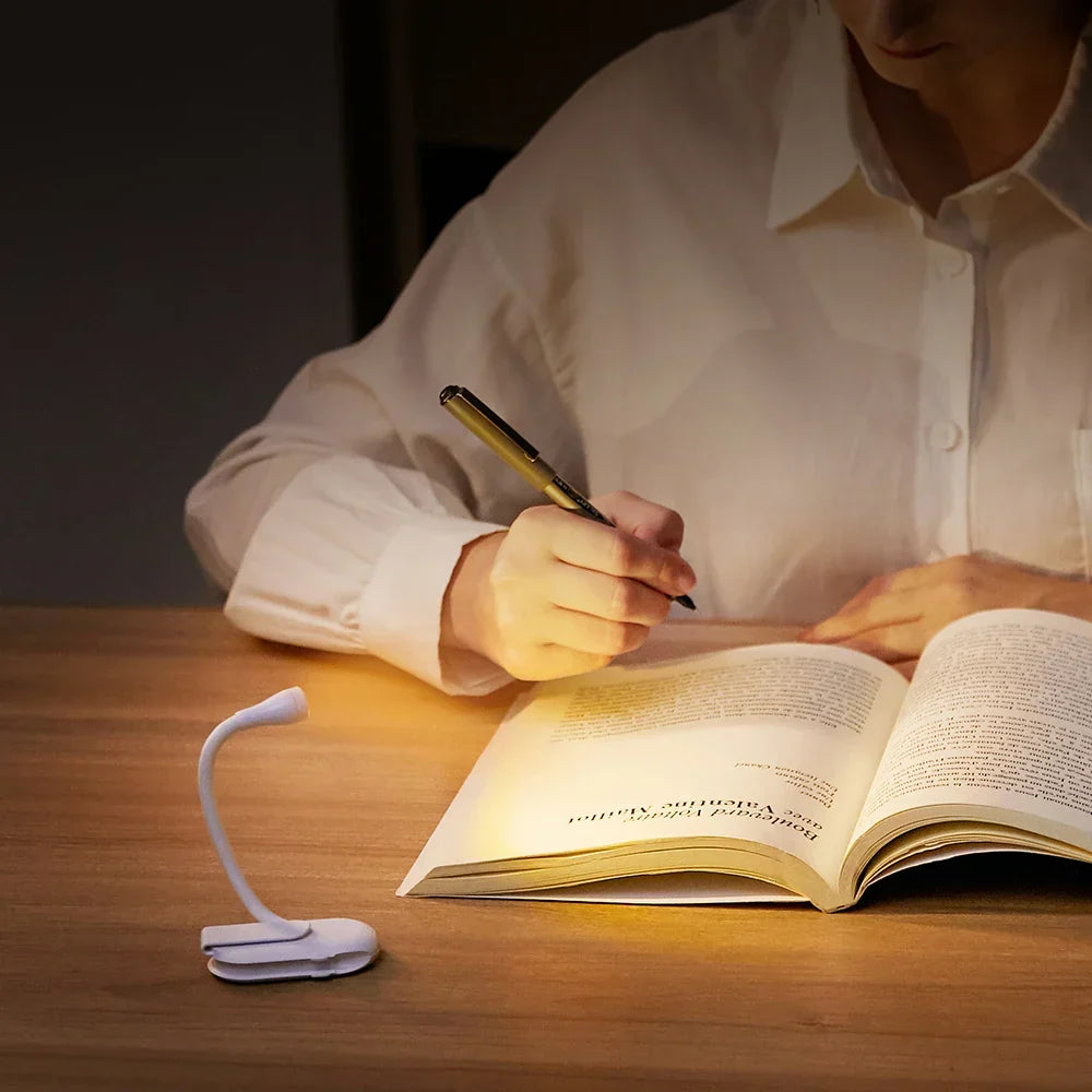 Clip On Night Light for Reading in Bed or at Camp, with a 360 Degree Neck | Dimmable LED, USB Rechargeable | Black or White