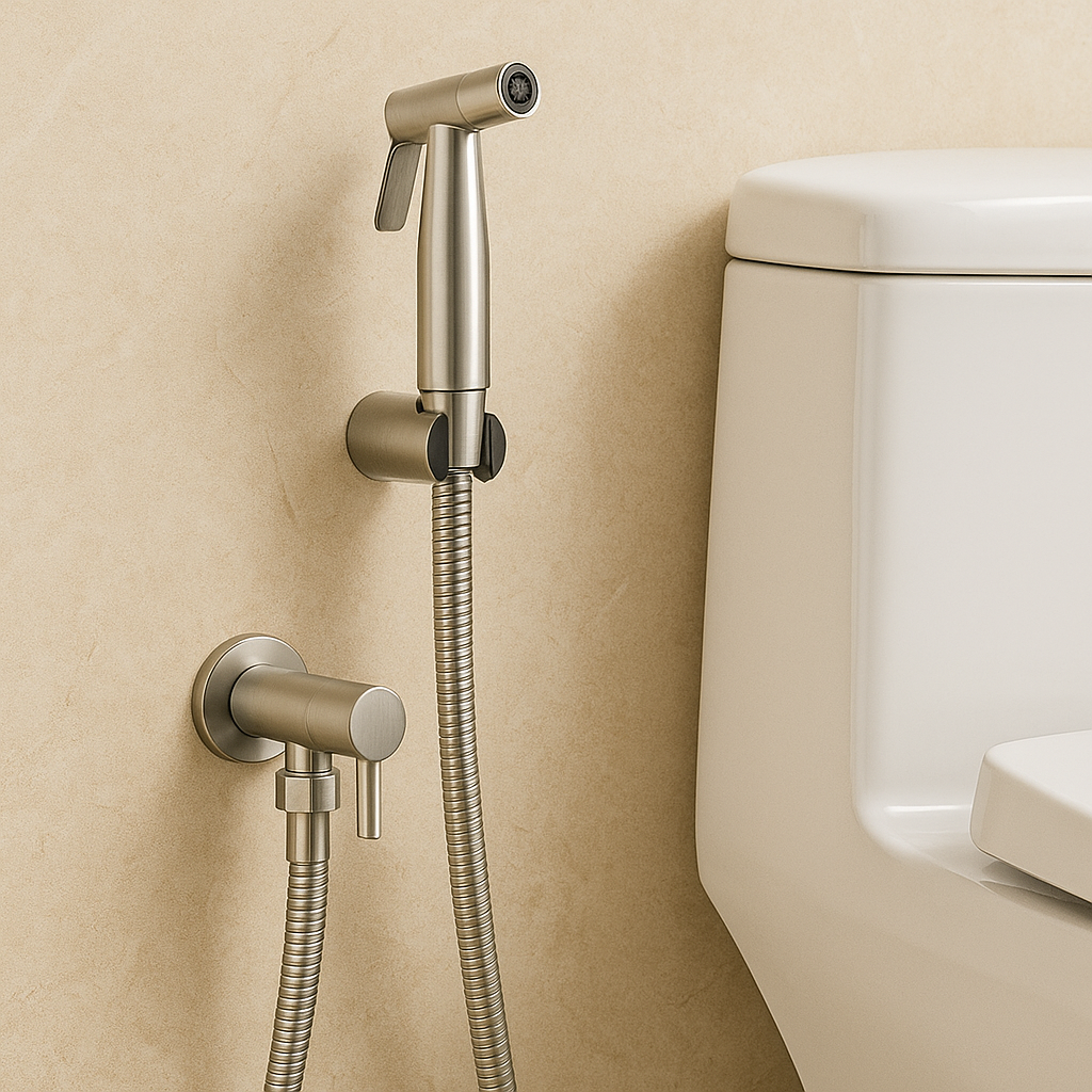 Stainless Steel Bidet Sprayer for the Toilet, with a 150 cm Shower Hose | Wall Holder and Angle Valve Included | Silver or Black