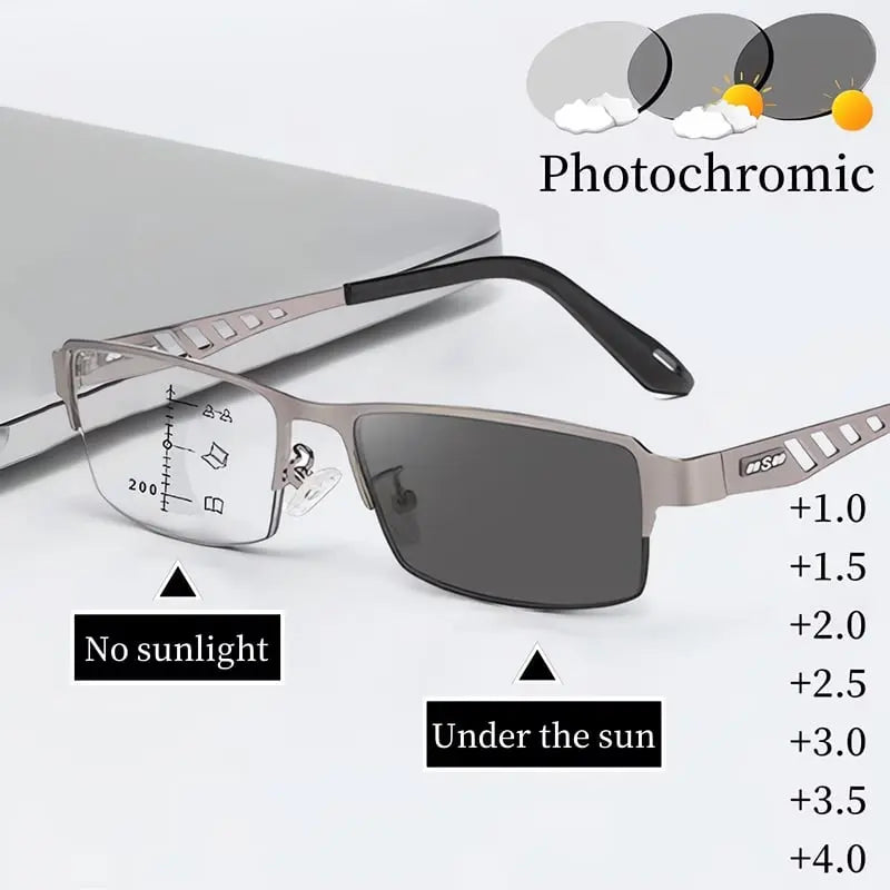 Photochromic Reading Glasses That Darken in Sunlight | Multifocal or Single Vision with a Blue Light Filter | Three Colors