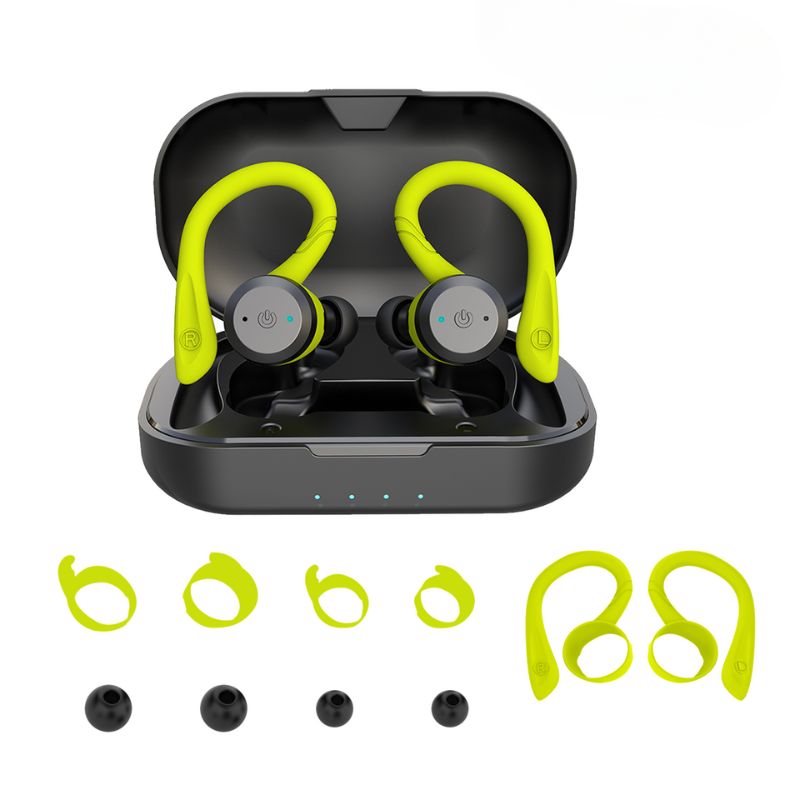 Wireless Earbuds with Ear Hooks and 20 Hours of Playtime | IPX7 Waterproof for Swimming, Running or Rain | Three Colors