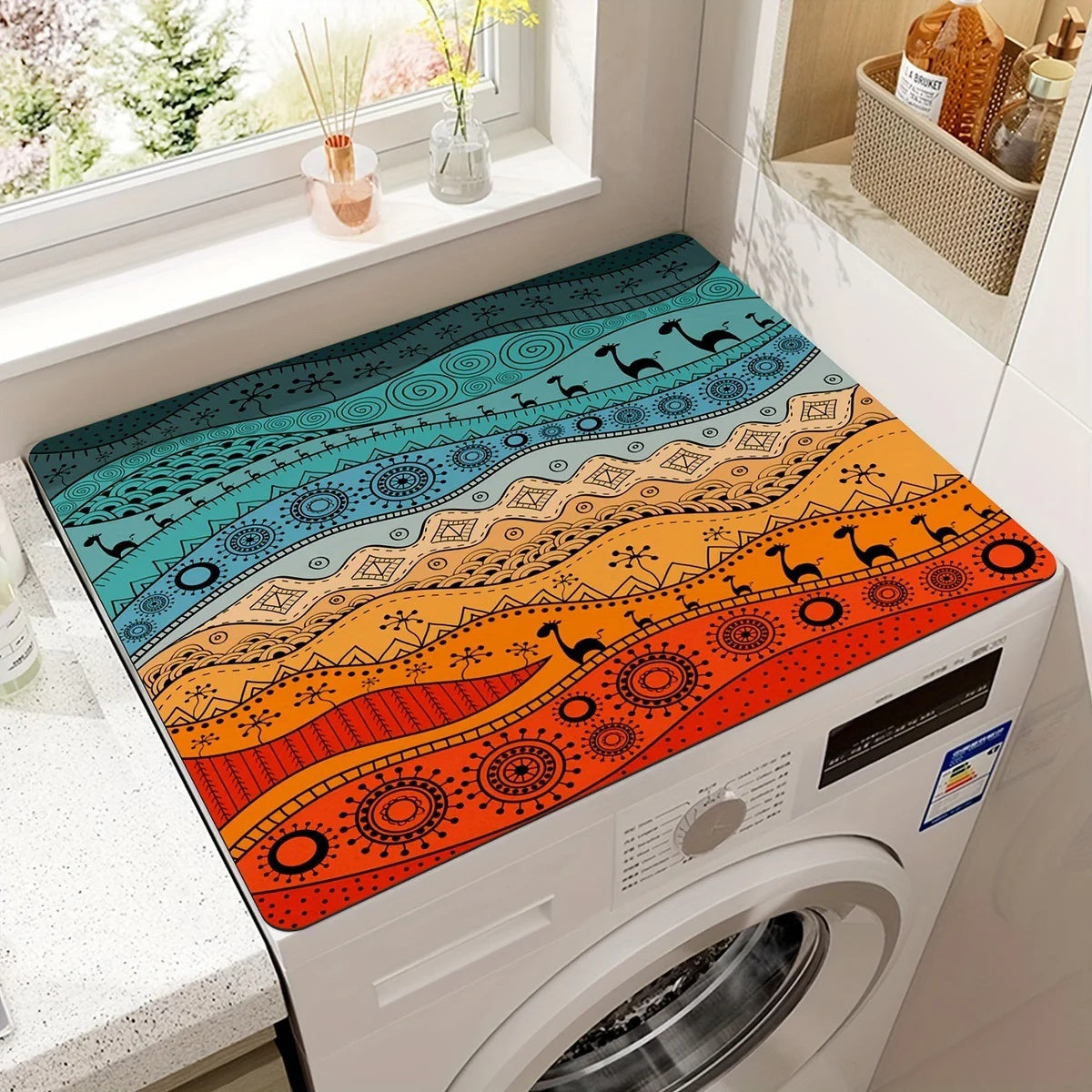 Appliance Top Mat with Mandala Design | Protective and Decorative | Fits Washing Machines and Flat-Top Appliances
