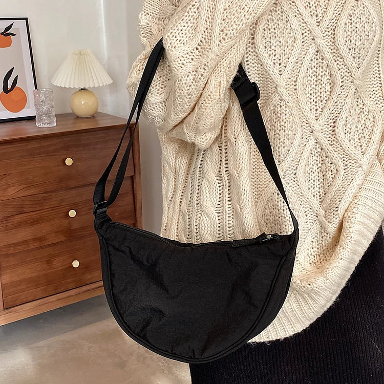 Lightweight Crossbody Bag with One Roomy Compartment | Dumpling Shape Shoulder Sling for Work, Shopping or a Day Out | Eight Colors