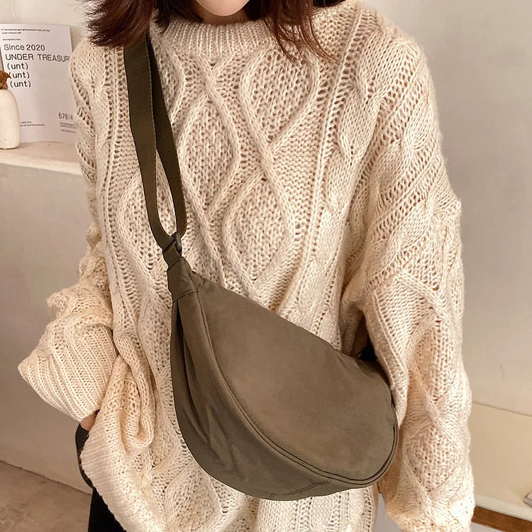 Lightweight Crossbody Bag with One Roomy Compartment | Dumpling Shape Shoulder Sling for Work, Shopping or a Day Out | Eight Colors