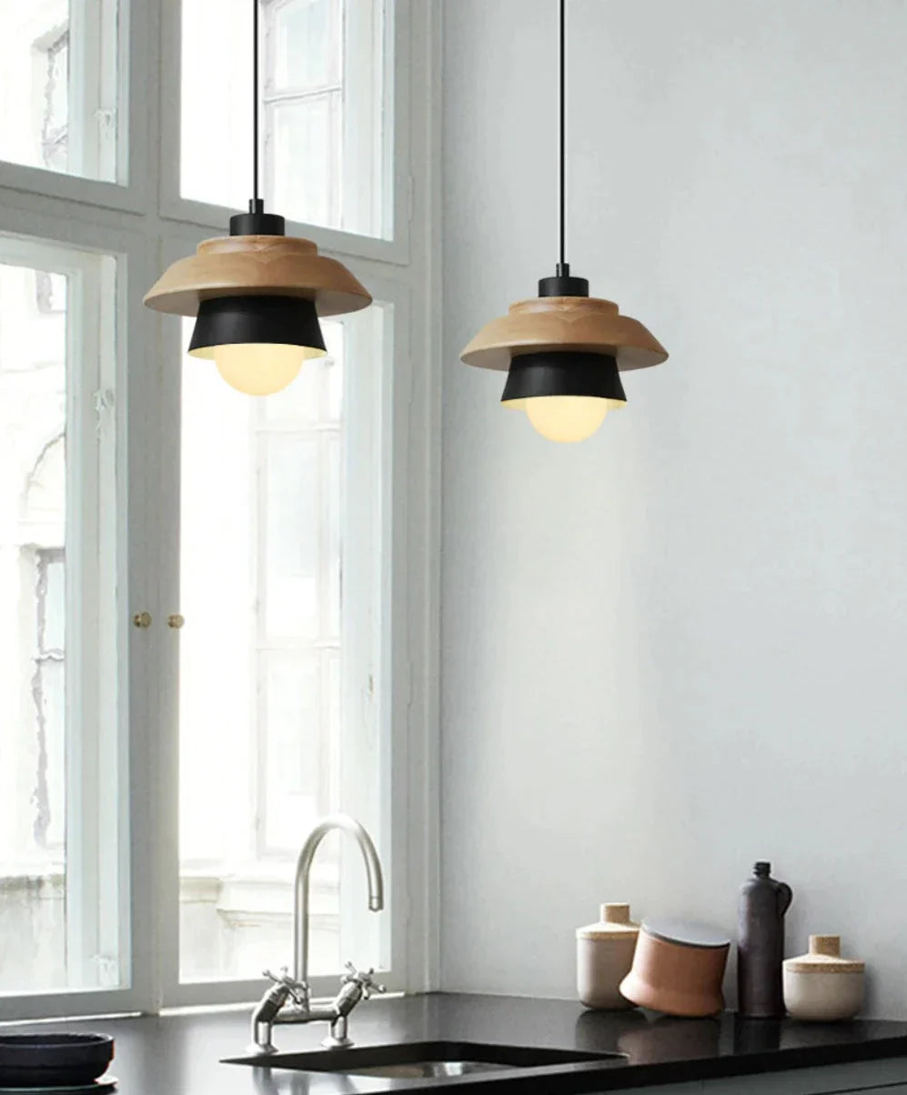 Nordic Wood Pendant Light with Aluminum Shade | Adjustable Hanging Length Up to 35.4 Inches | Available in 5 Colors