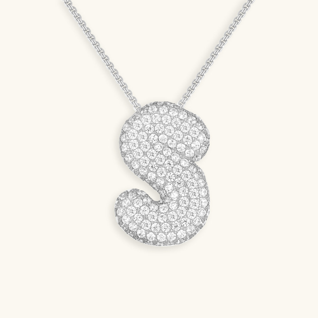 Bubble Initial Necklace in 14K Gold Plated or Stainless Steel | Pave Stone Letter Pendant | Hypoallergenic Jewelry for Daily Wear