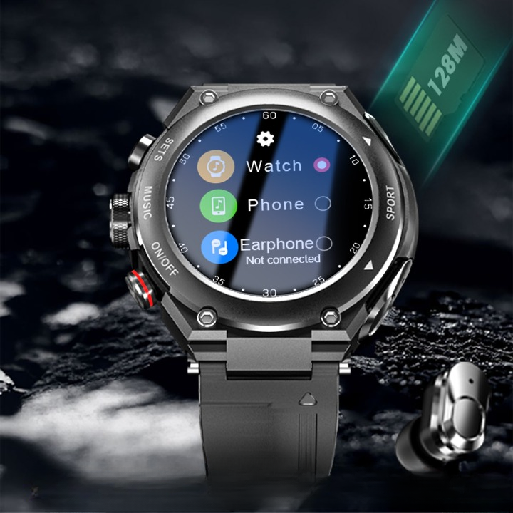 Smart Watch with Wireless Earbuds Docked in the Strap | Bluetooth Calling and Room for 100 Songs | 2 Colors