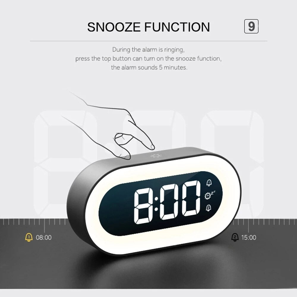 Digital Alarm Clock with Dimmable Nightlight and Nature Sounds | USB-C Rechargeable LED Display | 2 Colors