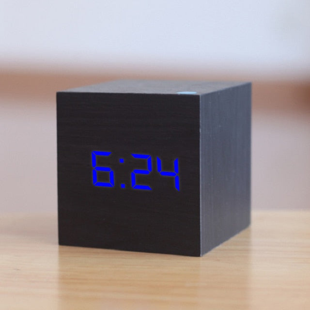 Cube Alarm Clock with an LED Display | Shows Time, Date and Temperature, Auto Night Mode | 8 Finishes, 2.4 in Square