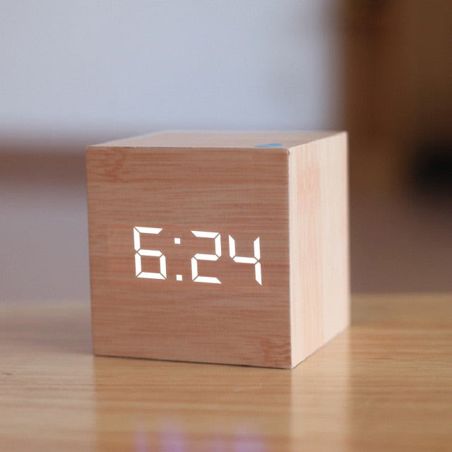 Cube Alarm Clock with an LED Display | Shows Time, Date and Temperature, Auto Night Mode | 8 Finishes, 2.4 in Square