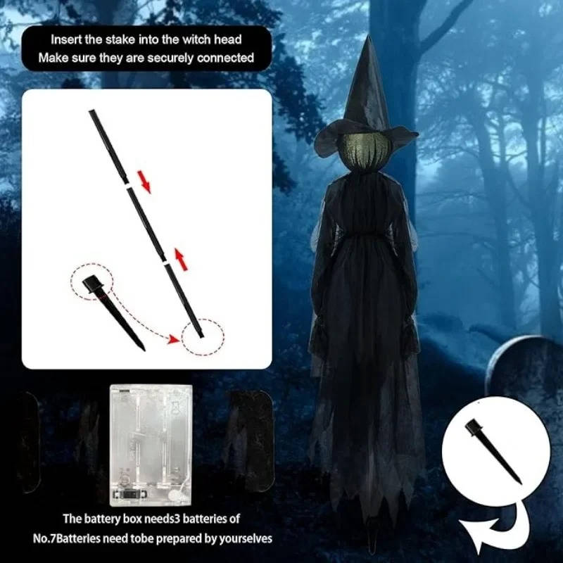 Sound activated witch decorations lighting up a Halloween display