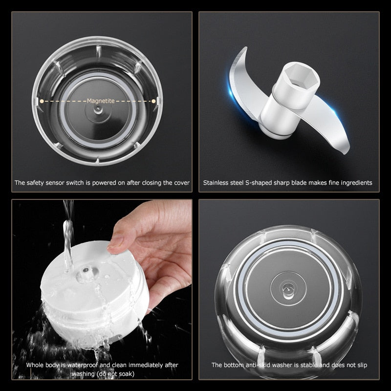 Mini Electric Food Chopper with One-Touch Lid | Stainless Blades and a 5 fl oz Bowl | USB Rechargeable Kitchen Gadgets