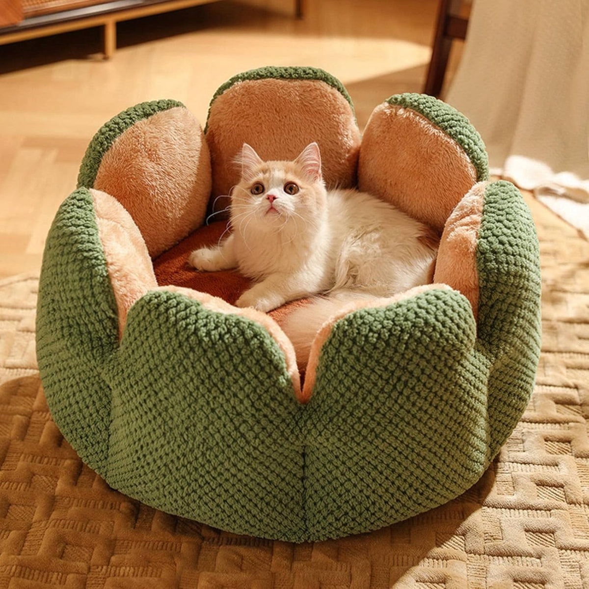 Flower Shaped Cat Bed with Padded Petal Walls | Soft Plush Lining for Kittens and Small Dogs | 3 Sizes | 4 Colors