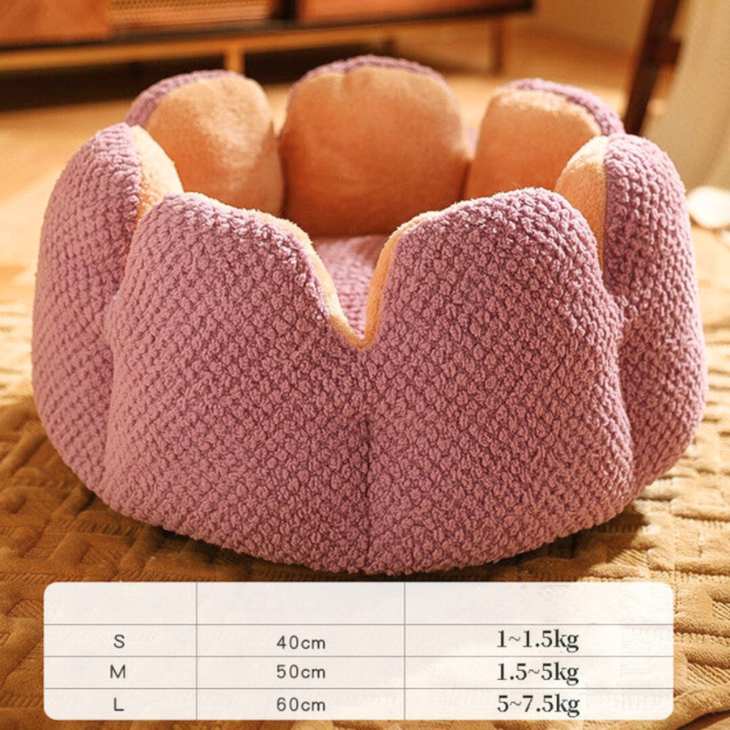 Flower Shaped Cat Bed with Padded Petal Walls | Soft Plush Lining for Kittens and Small Dogs | 3 Sizes | 4 Colors