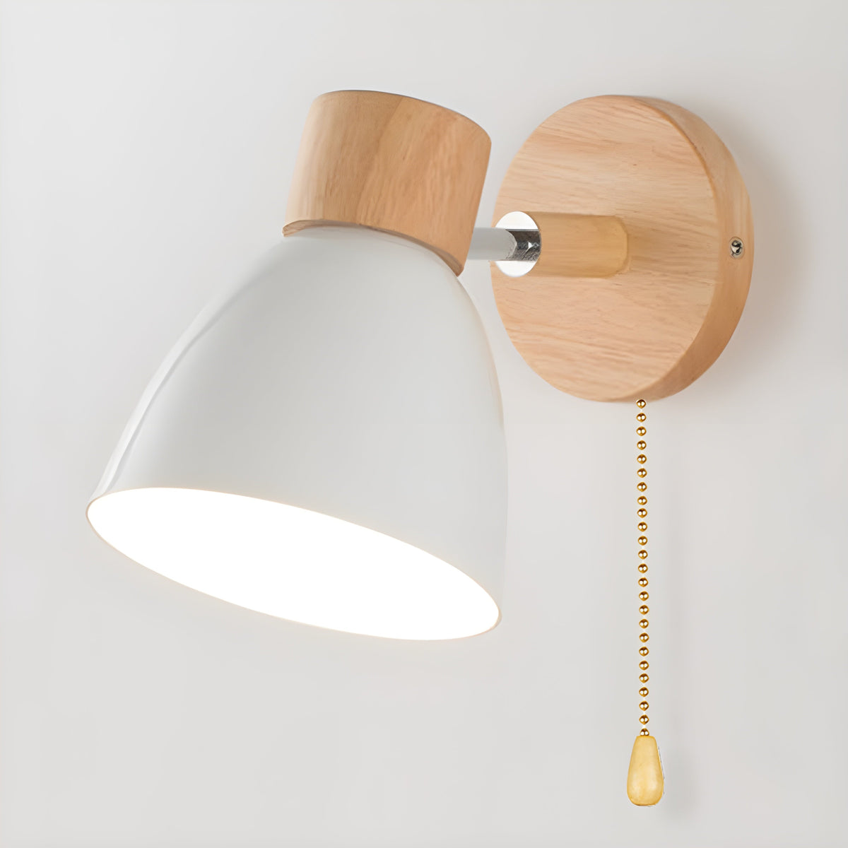 Nordic Wood Wall Sconce with an Adjustable Head for the Bedroom | Built In Switch and E27 Fitting | Five Colors