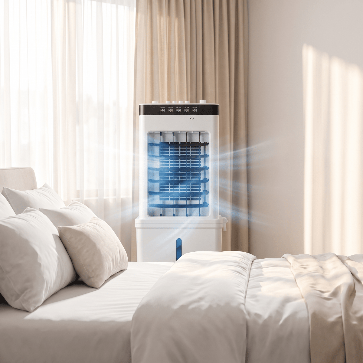 3-in-1 Mobile Air Cooler with Fan & Humidifier | No Exhaust Hose, Rolling Wheels | Ice-Compatible Water Tank