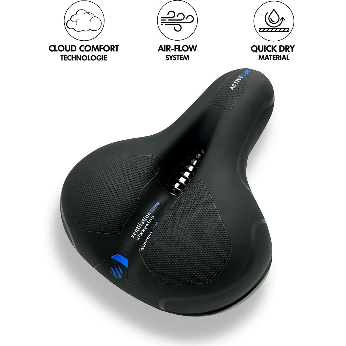 Wide Padded Comfort Saddle with a Luminous Rear Strip | Soft Cushioned Bike Accessories That Fit Any Standard Seatpost | Red or Blue