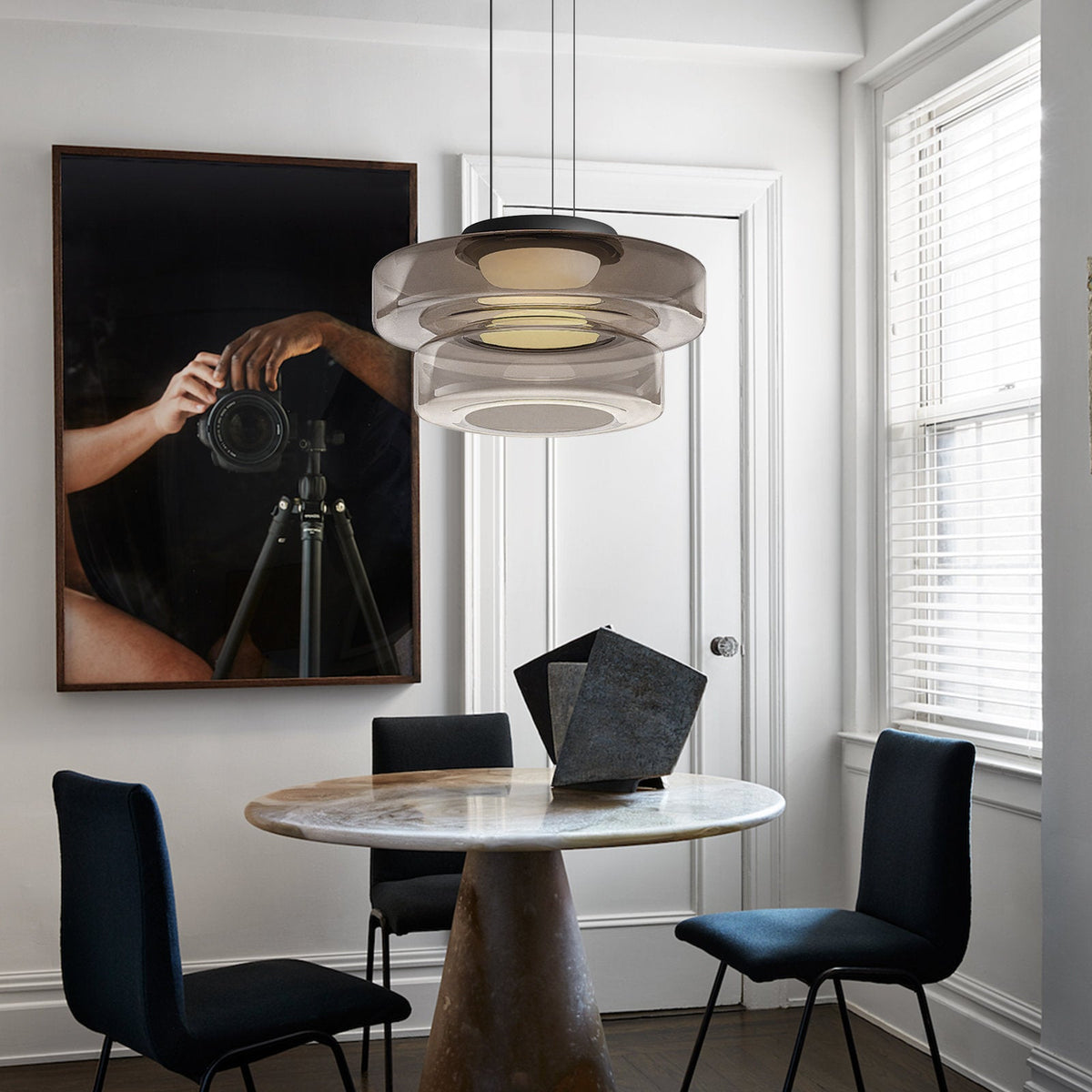 Bauhaus Glass Pendant Light | Smooth Geometric Shade | Ceiling-Suspended Lighting for Kitchens and Living Areas
