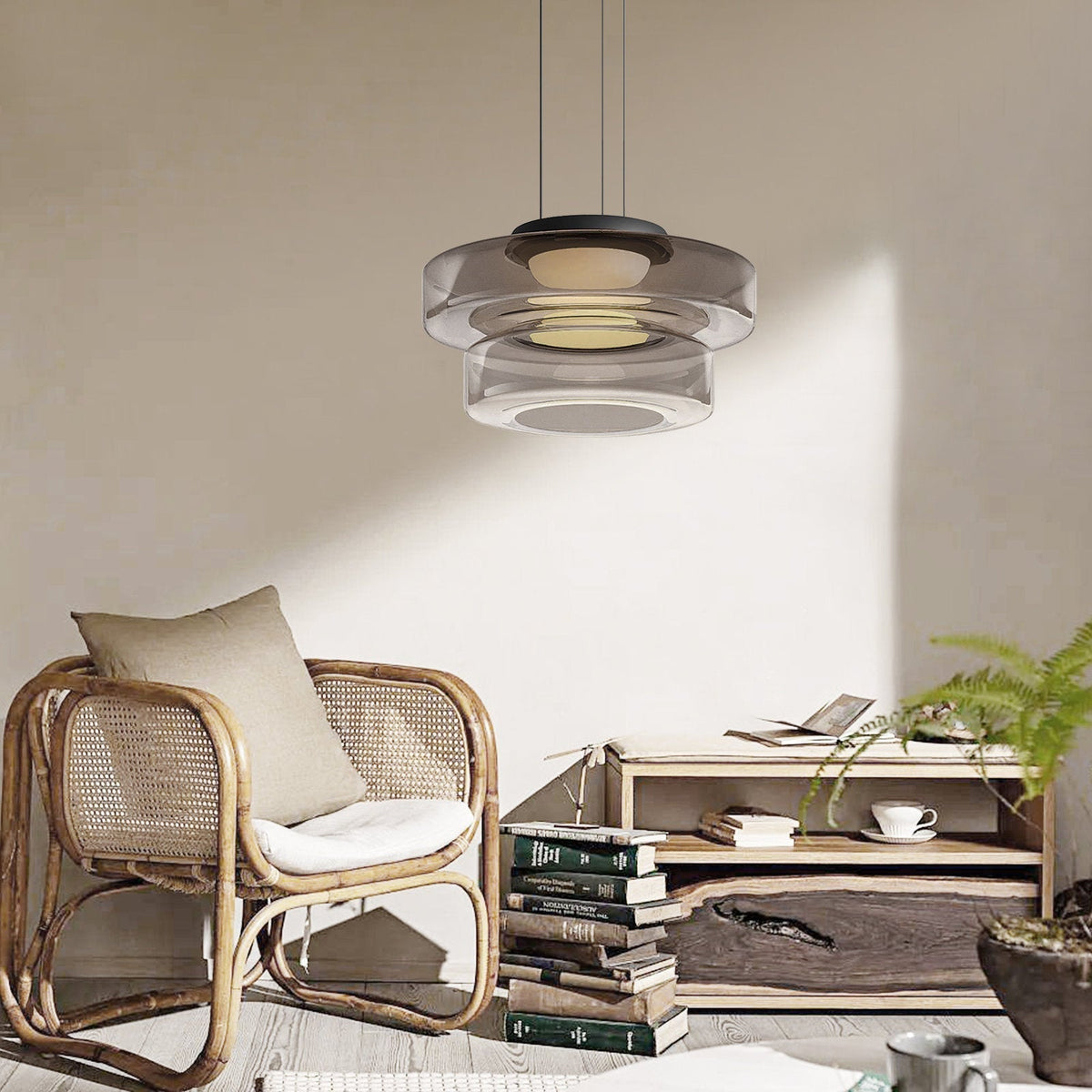 Bauhaus Glass Pendant Light | Smooth Geometric Shade | Ceiling-Suspended Lighting for Kitchens and Living Areas