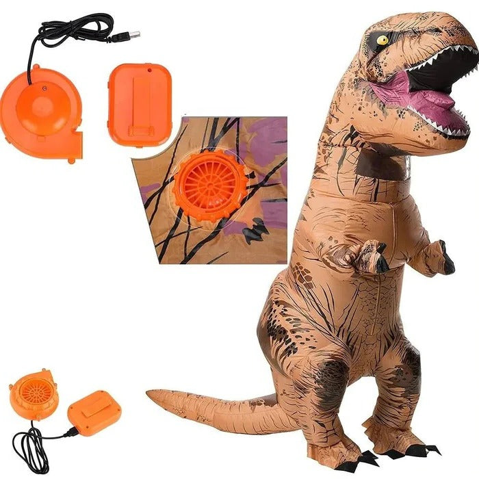 Inflatable T-Rex dinosaur costume worn full body