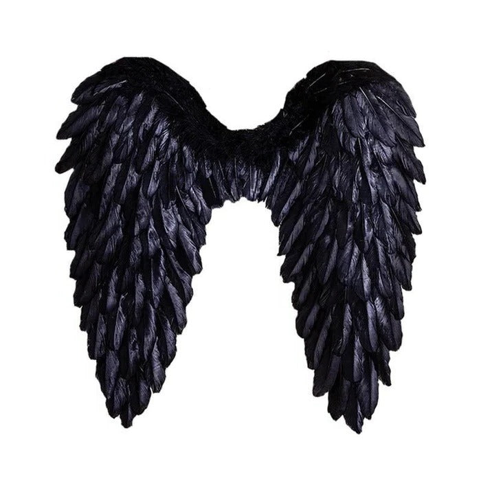 Black feathered costume wings for Halloween and cosplay