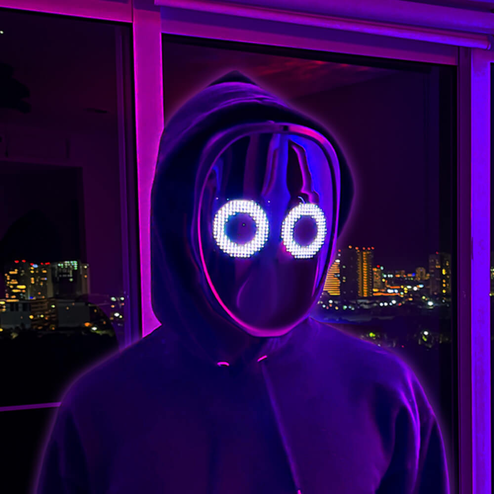 LED mask with music reactive lighting effect