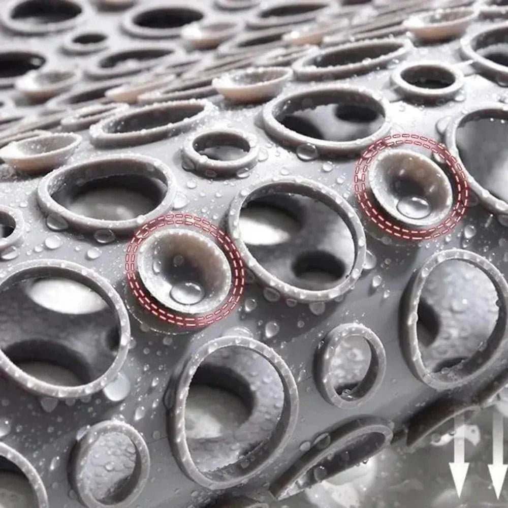 Shower Mat in PVC with TPE and Strong Suction Cups | Round Drain Holes Let Water Run Off Fast | Three Sizes, Six Colors