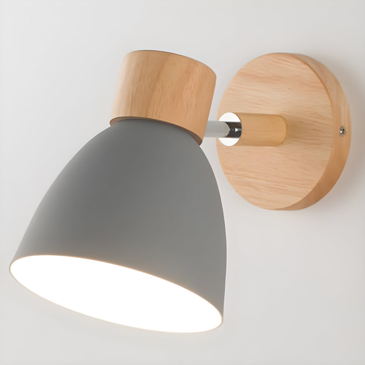 Nordic Wood Wall Sconce with an Adjustable Head for the Bedroom | Built In Switch and E27 Fitting | Five Colors