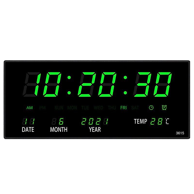 Digital Wall Clock with Mirrored LED Display | Time, Date, Temperature and Alarm | 14 x 6 in, 4 Colors
