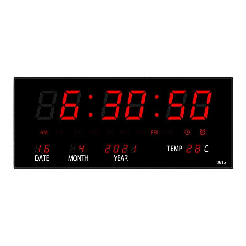 Digital Wall Clock with Mirrored LED Display | Time, Date, Temperature and Alarm | 14 x 6 in, 4 Colors
