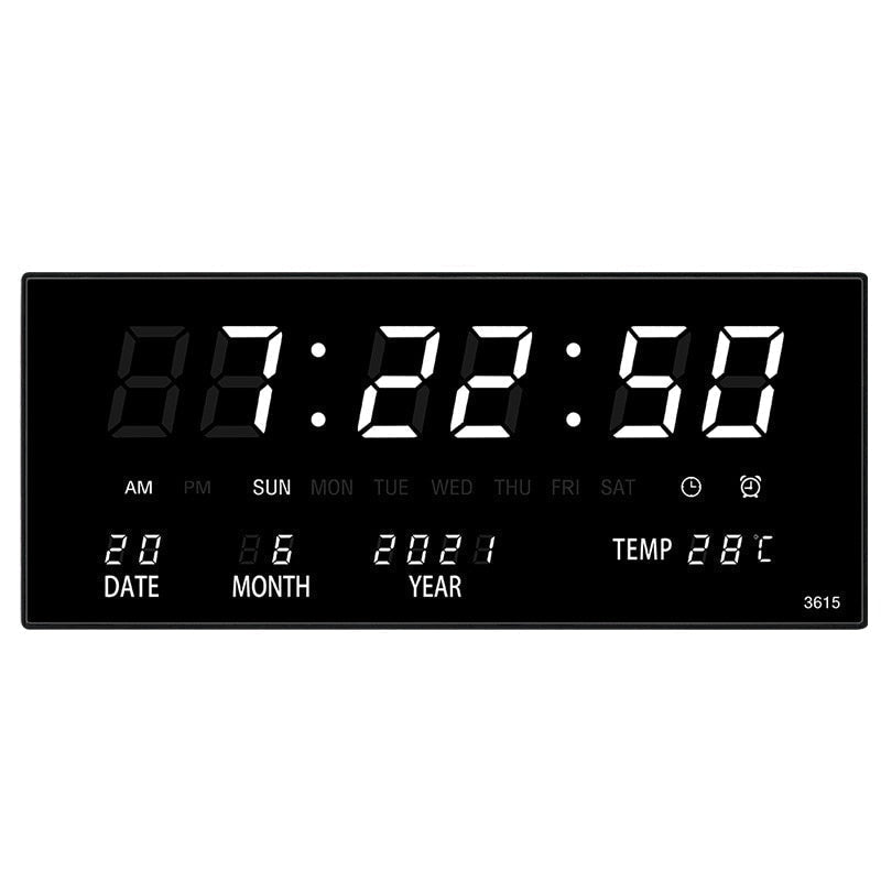 Digital Wall Clock with Mirrored LED Display | Time, Date, Temperature and Alarm | 14 x 6 in, 4 Colors