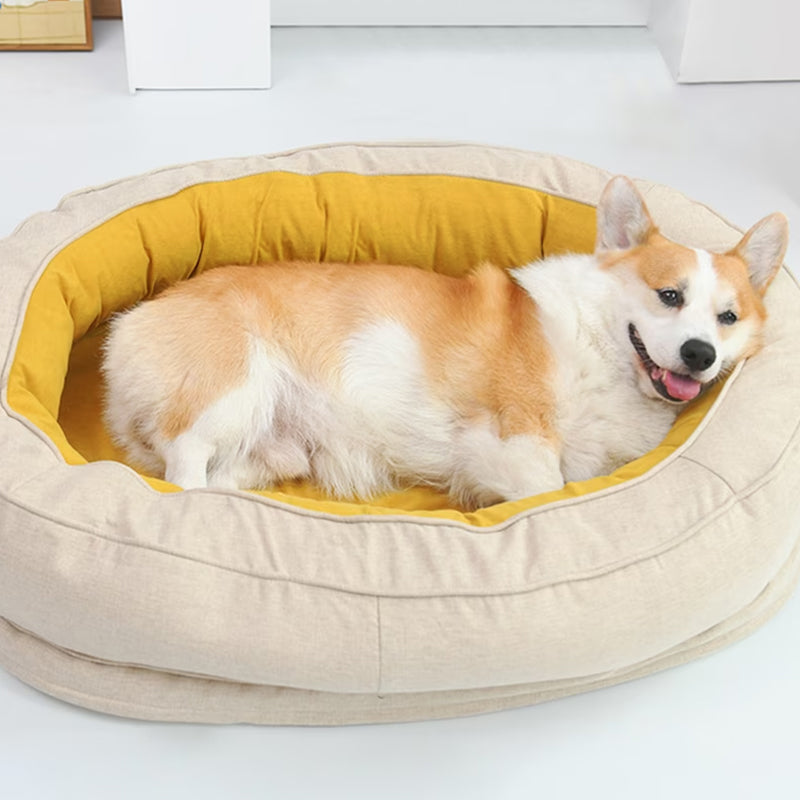 Oval Bolster Dog Bed with Waterproof Inner Layer | Removable Machine Washable Cover | 3 Sizes | 4 Colors