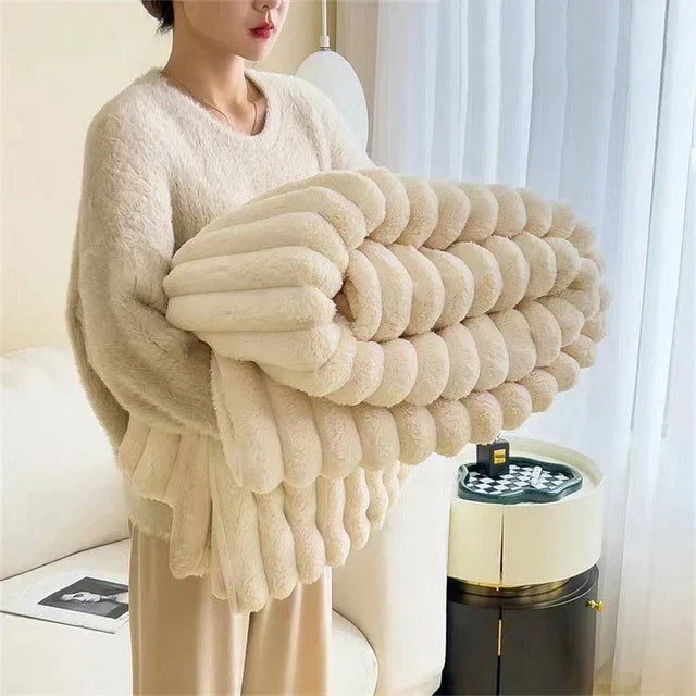 Ribbed Rabbit Plush Warm Blanket for Couch and Bed | Soft Insulating Throw | 71 x 79 in | 4 Colors