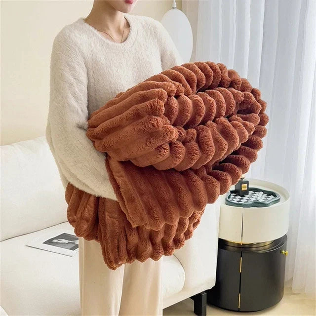 Ribbed Rabbit Plush Warm Blanket for Couch and Bed | Soft Insulating Throw | 71 x 79 in | 4 Colors